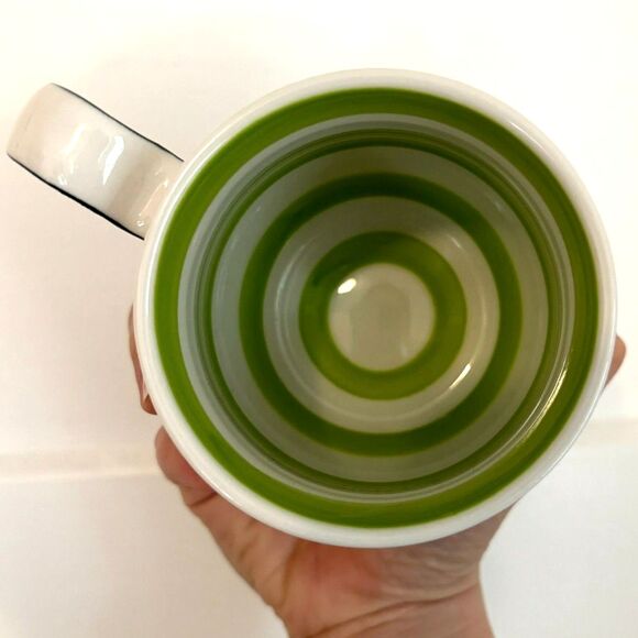 Katie Mandy Mug Letter Monogram Initial D ~ Green Stripe Inside Coffee Cup Mug - Picture 1 of 8